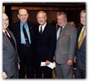 Bill Hobby with (from left) Sens. Chet Brooks, Grant Jones, Ray Farabee and Max Sherman, November 17, 2000. Courtesy of the Hobby family. 